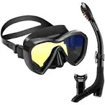 Snorkel Set, Anti-Fog Panoramic View Snorkel Mask and Anti-Leak Dry Gear