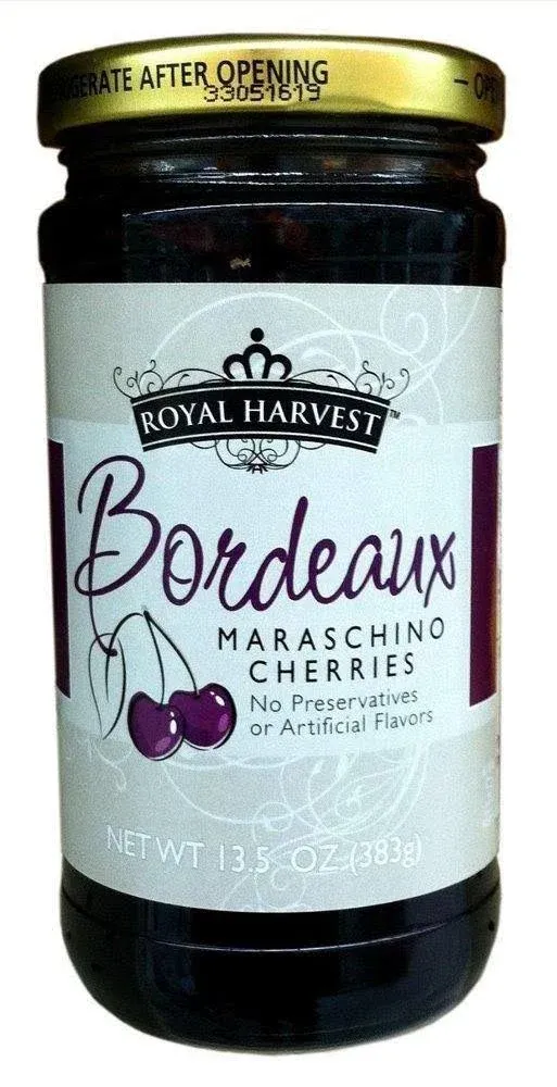 Royal Harvest Natural Maraschino Cherries Bordeaux - 13.5 oz jar