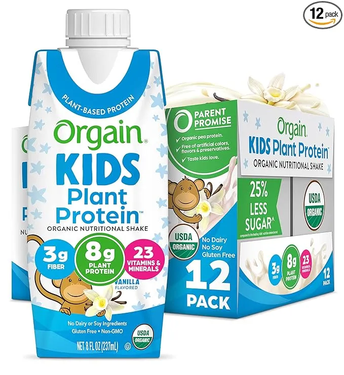 Orgain Kids Plant Protein Nutritional Shake, Organic, Vanilla Flavor, 12 Pack - 12 pack, 8 fl oz cartons