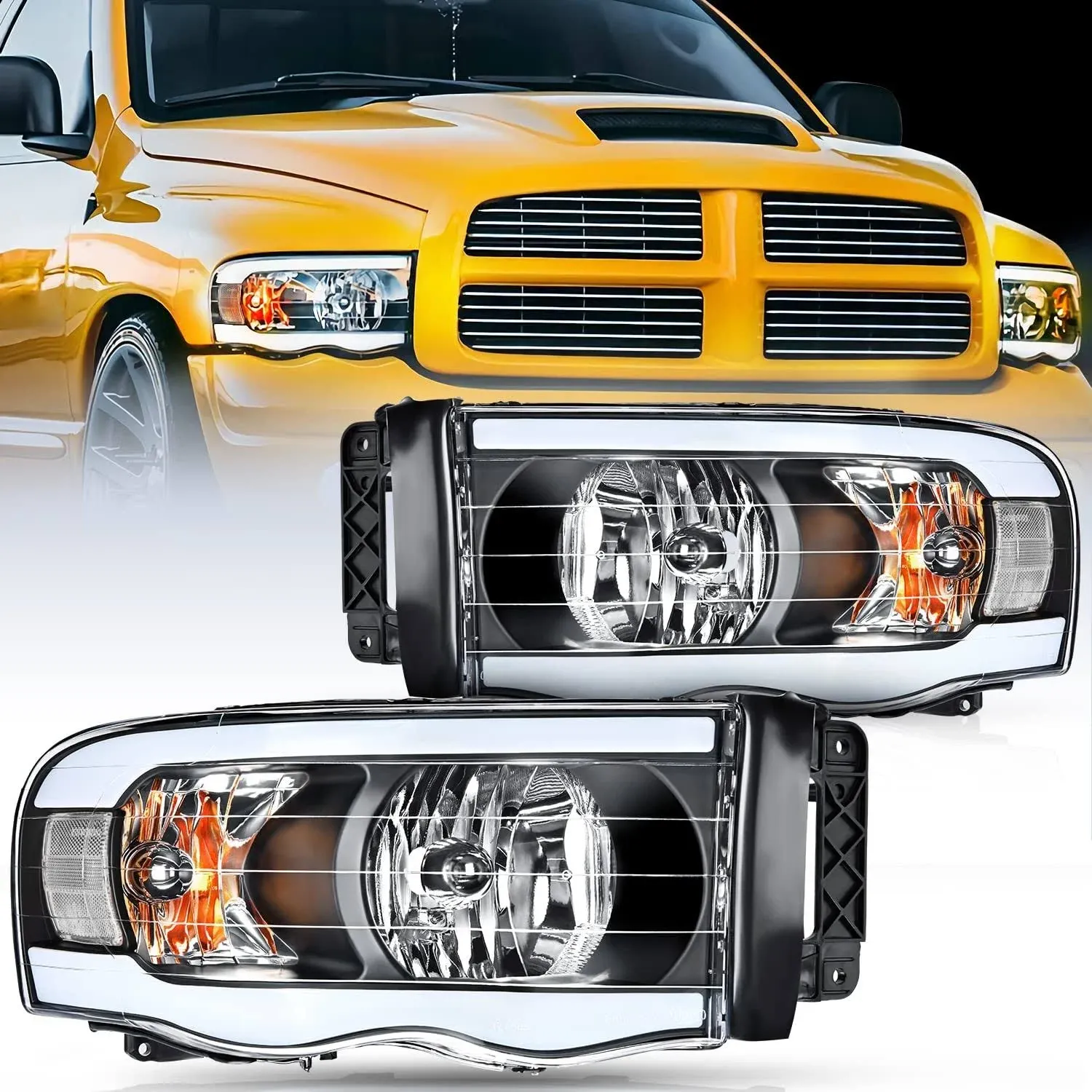 Nilight Headlights Assembly LED DRL for 2002-2005 Dodge Ram 1500/ 03 04 05 Dodge ...