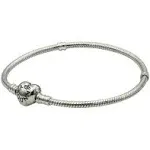 Pandora Moments Women's Sterling Silver Snake Chain Charm Bangle Bracelet with Heart Clasp