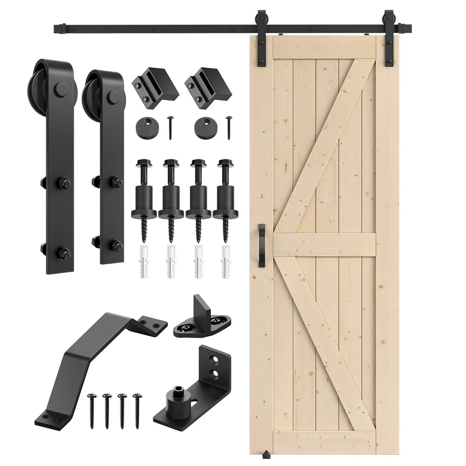 SMARTSTANDARD 30in x 84in Sliding Barn Door with 5ft Barn Door Hardware Kit & Handle, Pre-Drilled Ready to Assemble, DIY Unfinished Solid Spruce