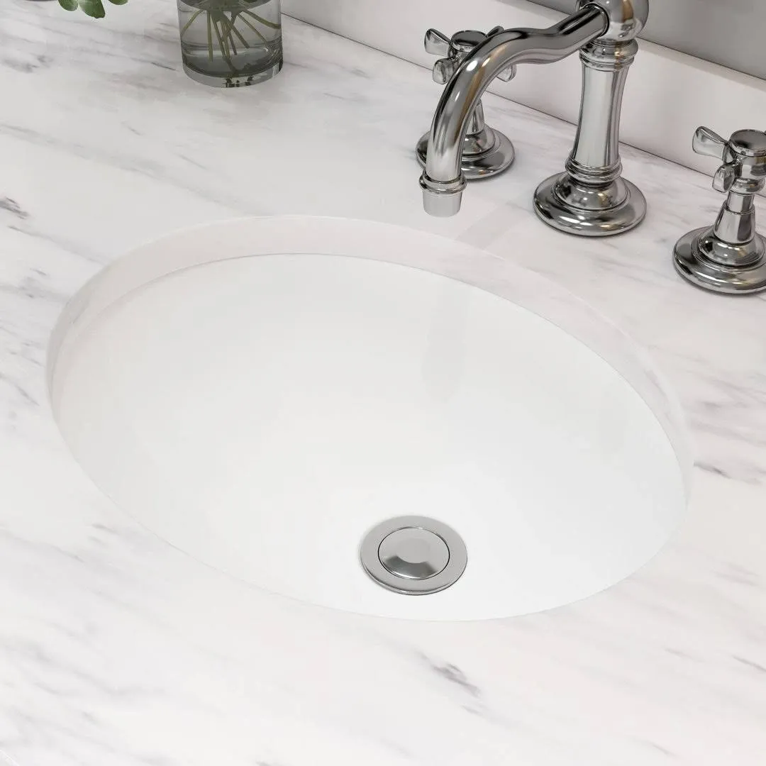 MEJE 17"x14" Oval Shape Undermount Bathroom Vessel Sink, Ceramic White Vanity Top Sink with Overflow