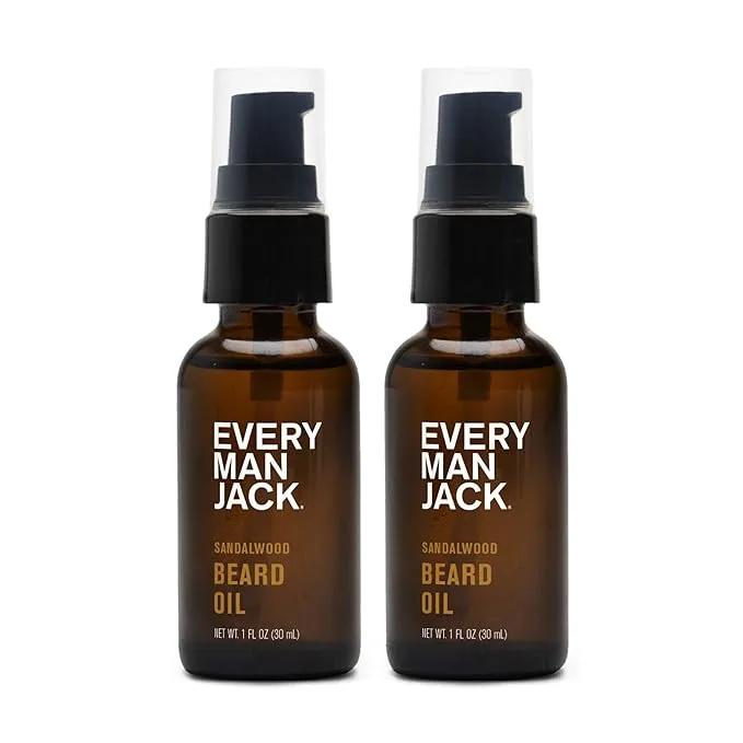 Every Man Jack Beard Oil - Moisturize & Soften Your Beard - Relieve Itch and Flakes - Light Sandalwood Scent - Made w/Naturally Derived Ingredients like Vitamin E, Argan Oil, and Borage Oil -1oz