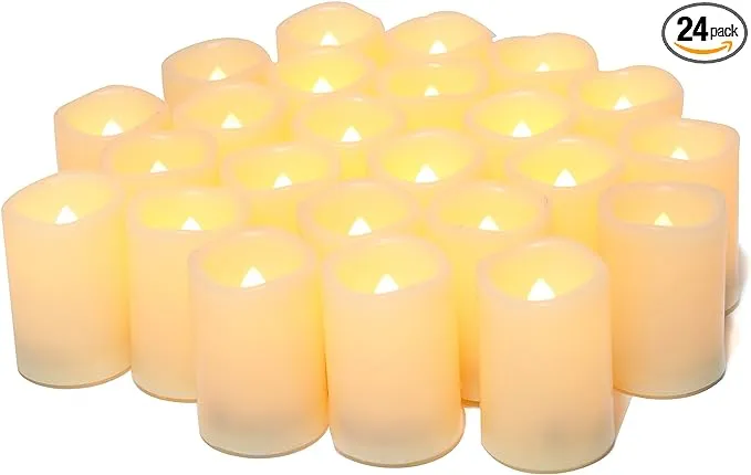 CANDLE IDEA Flameless LED Votive Candles 24 Pack, 1.5" x 2", Battery Operated Flickering Electric Outdoor Flameless Tea Lights, Fake Tealight Candle Bulk for Wedding, Christmas, Halloween Decorations