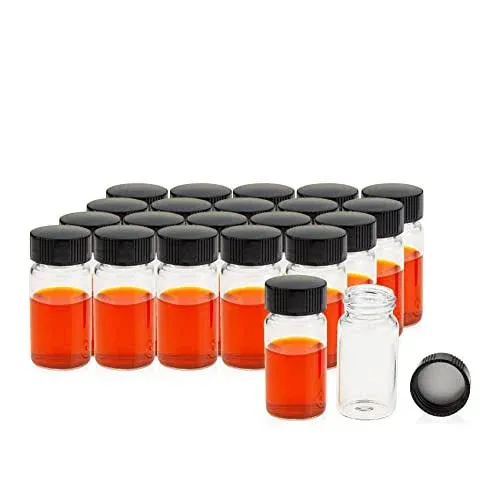 Clear Glass Sample Vial, Liquid Sampling Sample Glass Bottle, 20 ml (0.67OZ) Capacity, 24-400 Thread Black Closed Top Cap,PE liner, Pack of 100