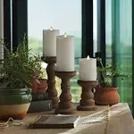 Luminara Realistic Artificial Moving Flame Pillar Candles - Set of 3 - Melted Top Edge, LED Battery Operated Lights - Unscented - Remote Included - White - 3" x 4.5", 3" x 5.5", 3" x 6.5"