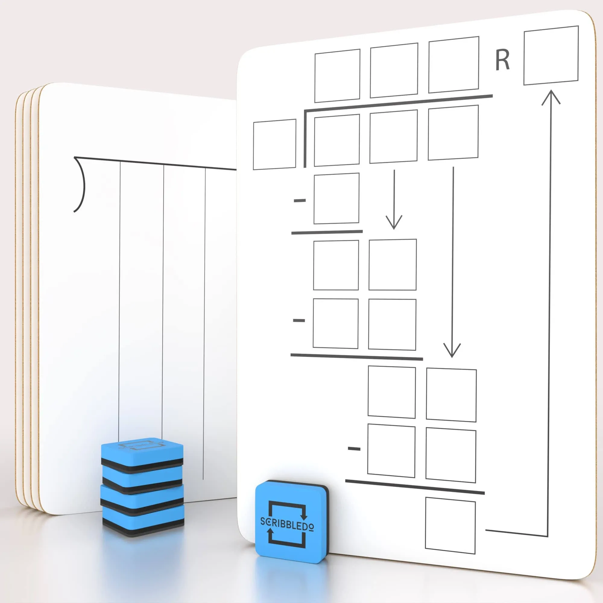 SCRIBBLEDO 10 Pack Dry Erase Division White Boards 9 x 12 Inch Whiteboards Double Sided Math Manipulatives Long Division Lapboards for Kids Students Classroom and Home 10 Whiteboard Erasers Included