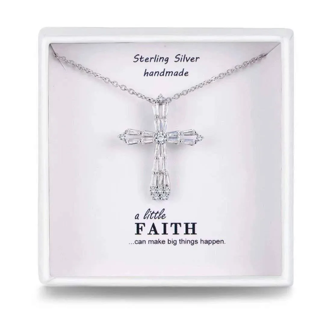 Presentski Cross Necklace for Women With 925 Sterling Silver Chain Platinum P...