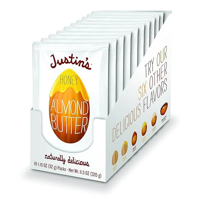 Justin's Honey Almond Butter Squeeze Packs, Gluten-free, Non-GMO, Sustainably Sourced, 1.15 Ounce (10 Pack)