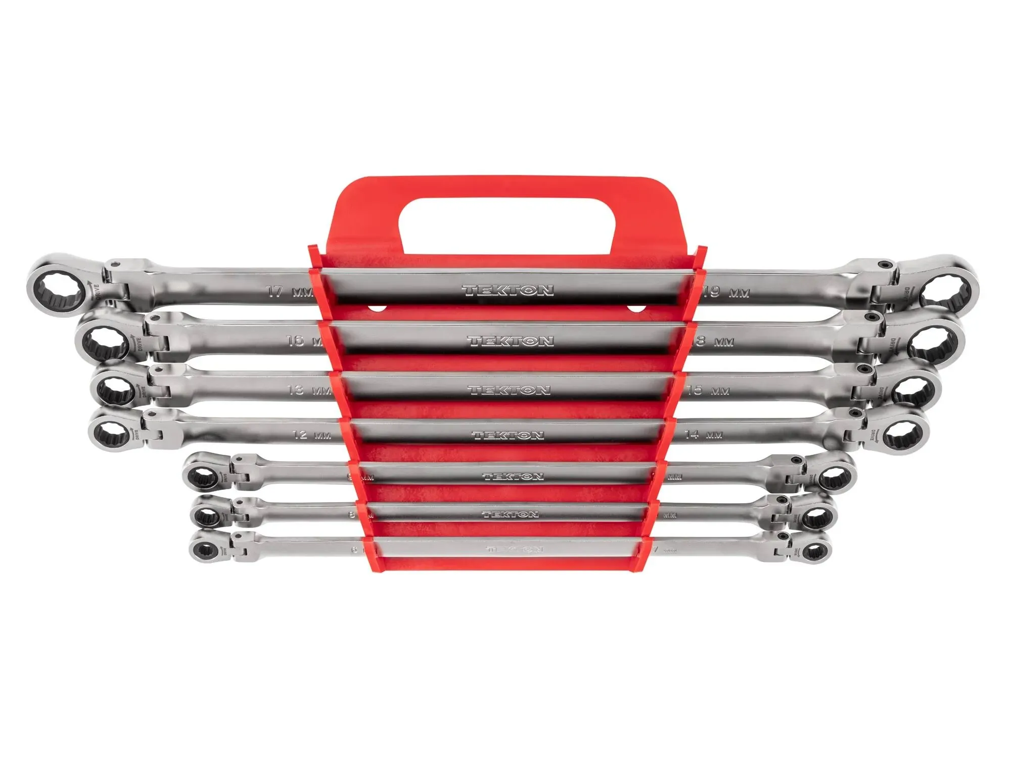 Tekton Long Flex Head 12-Point Ratcheting Box End Wrench Set with Holder, 7-Piece (6-19 mm)