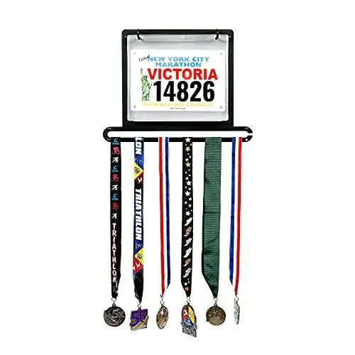 MedalAwardsRack Race Bib and Medal Display with Chalkboard