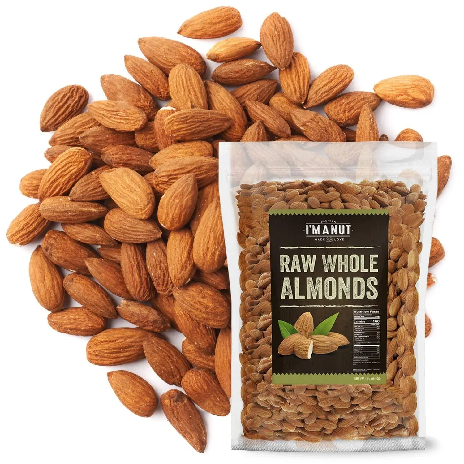 Raw Almond 64 oz (4 lbs) | Natural | Whole | Batch Tested Gluten & Peanut Free | No PPO | Non-GMO | No Herbicide | Healthy Protein boost | Premium Quality | Try the difference!!