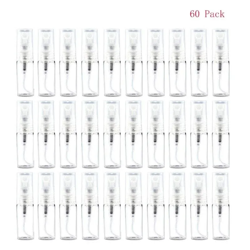 Mini Spray Bottle 2ml, Refillable Glass Spray Bottle, Glass Bottle Atomizer, Perfume Mouthwash Atomizer for Cleaning 2ml Refillable Container for Cleaning, Travel, Essential Oils, Perfume 60 Pcs, 2ml