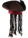 Nicky Bigs Novelties Jack Caribbean Sparrow Tricorn Pirate Hat Buccaneer Beads Dreadlock Hair Costume, Size: One size, Brown