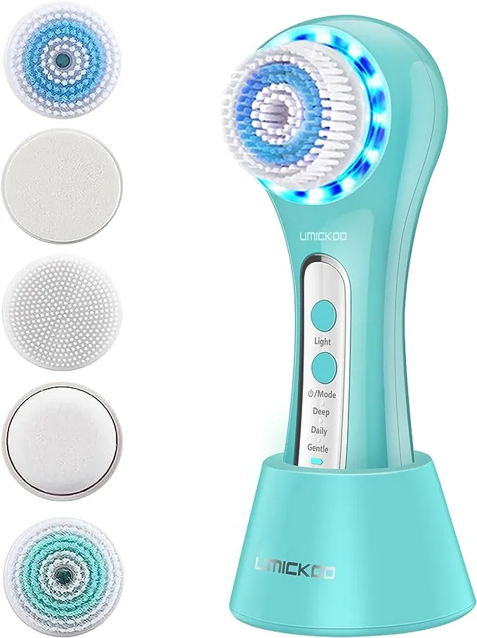 UMICKOO Facial Cleansing Brush Rechargeable Ipx7 Waterproof with 5 Brush Heads