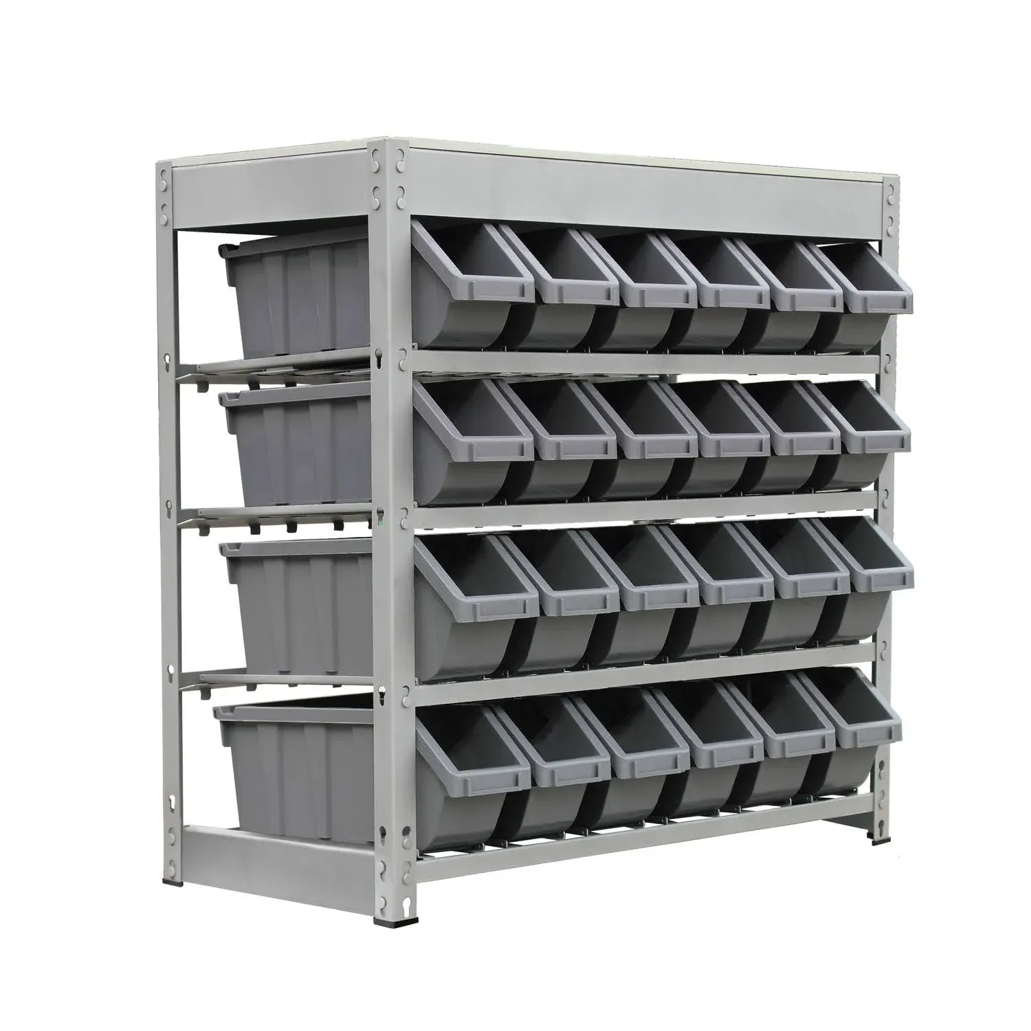 King's Rack 4-Tier Metal Organizer Shelving Rack with 24 Bins in Gray - Transitional - Utility Shelves - by Homesquare | Houzz