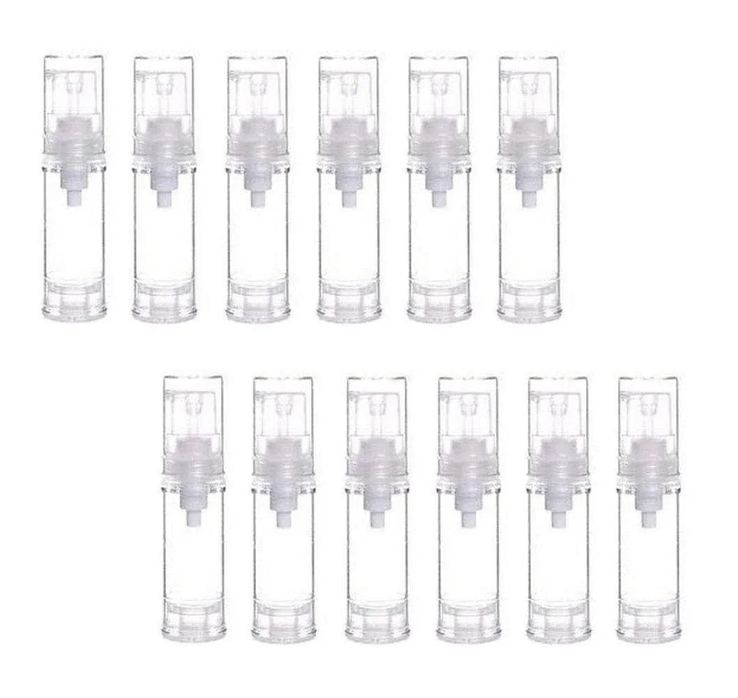 12pcs Clear Plastic Airless Vacuum Pump Bottle Empty Refillable Cosmetic Makeup ...