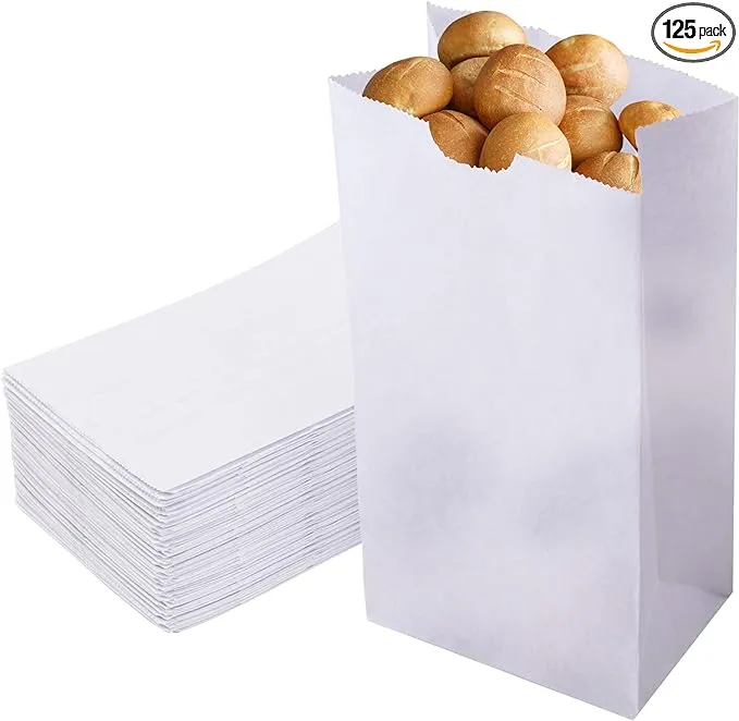 [125 Pack] 4 lb Waxed Bakery Bags - White Paper Lunch Bags, Biodegradable Grease ...