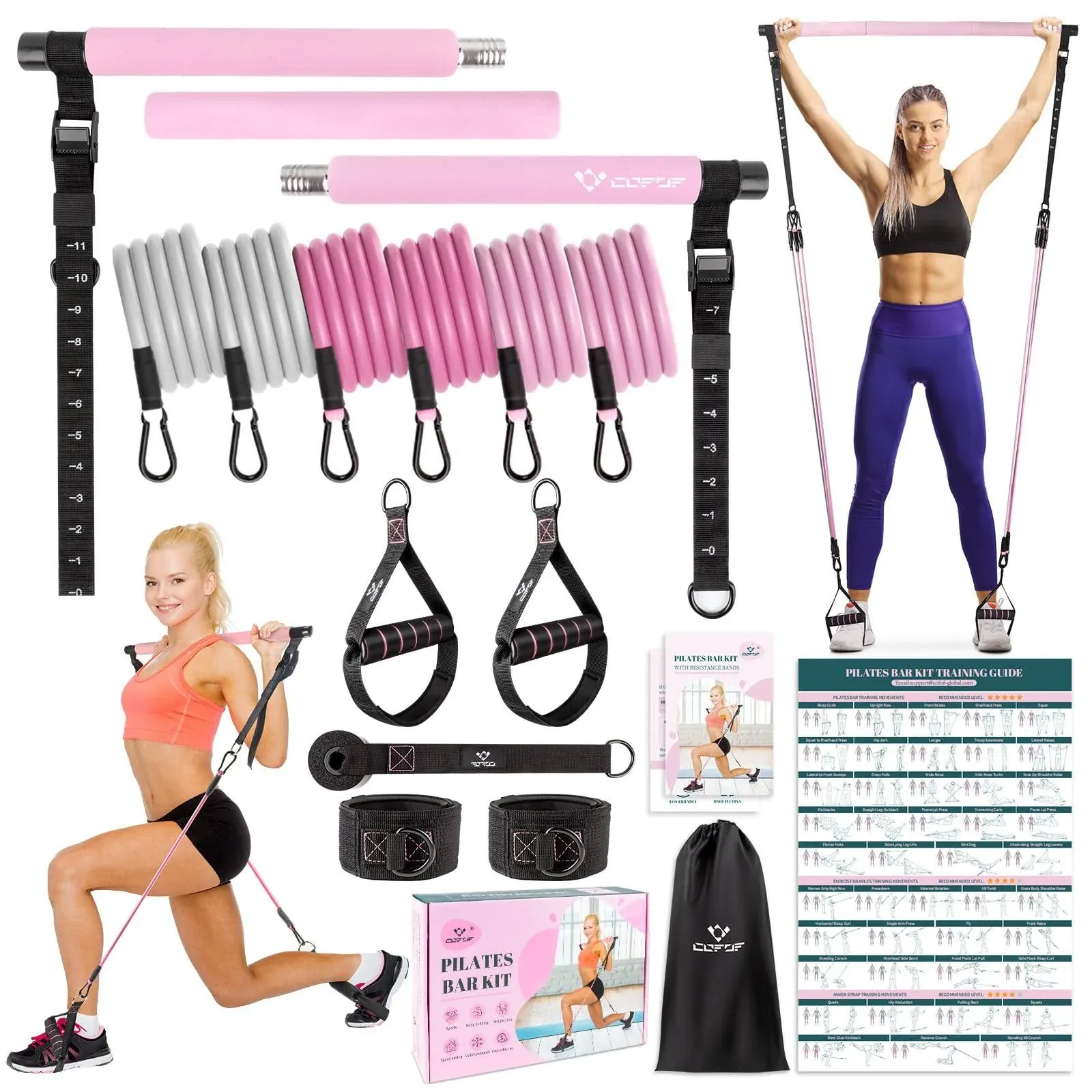 Pilates Bar Kit with Resistance Bands Multifunctiona<wbr/>l Yoga Pilates Bar with H...