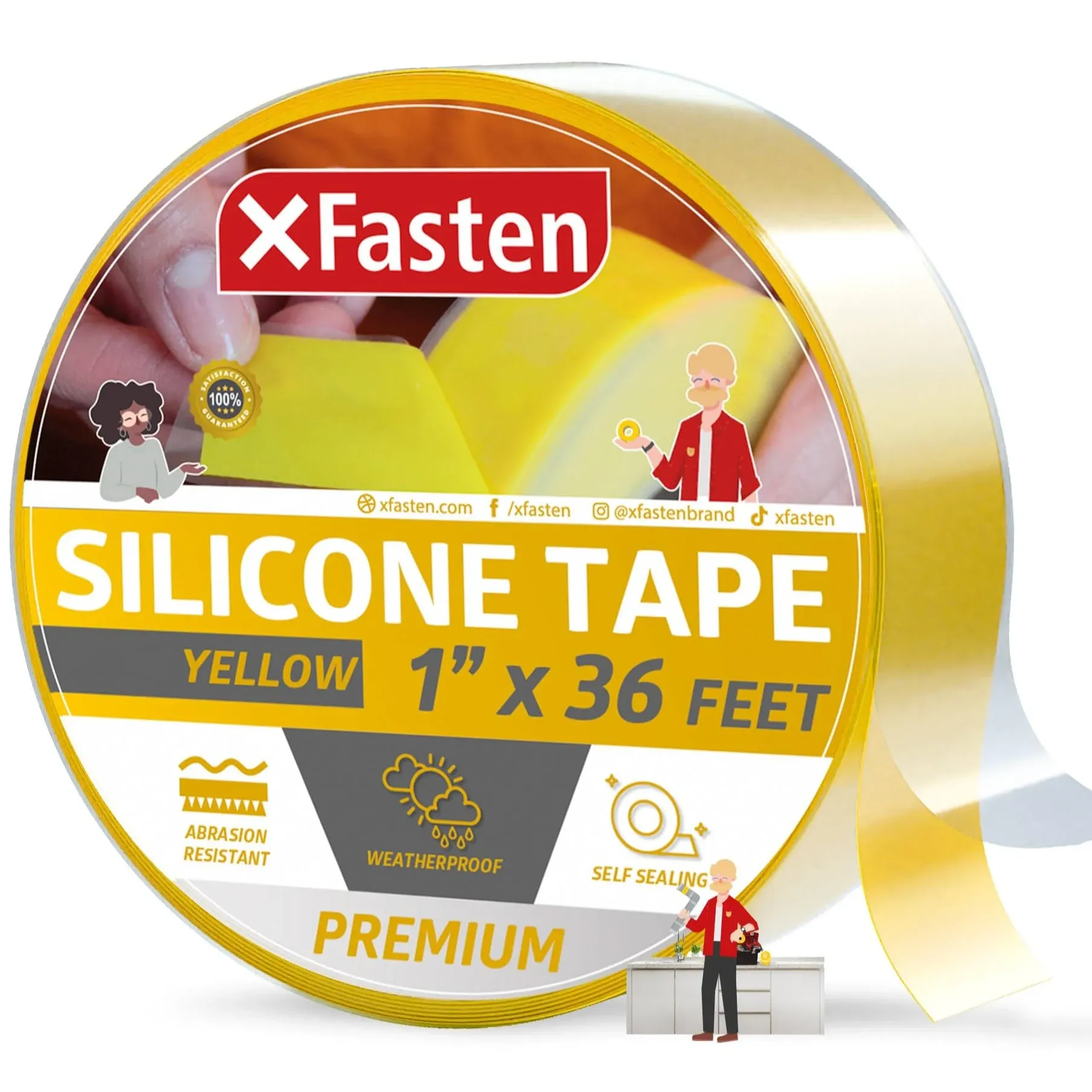 XFasten Silicone Tape | 1 Inch x 36 Foot | Yellow