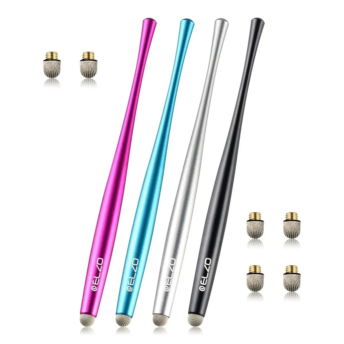 ELZO Capacitive Stylus Pens 4 Pack, Black, Silver, Rose red, Light Blue 