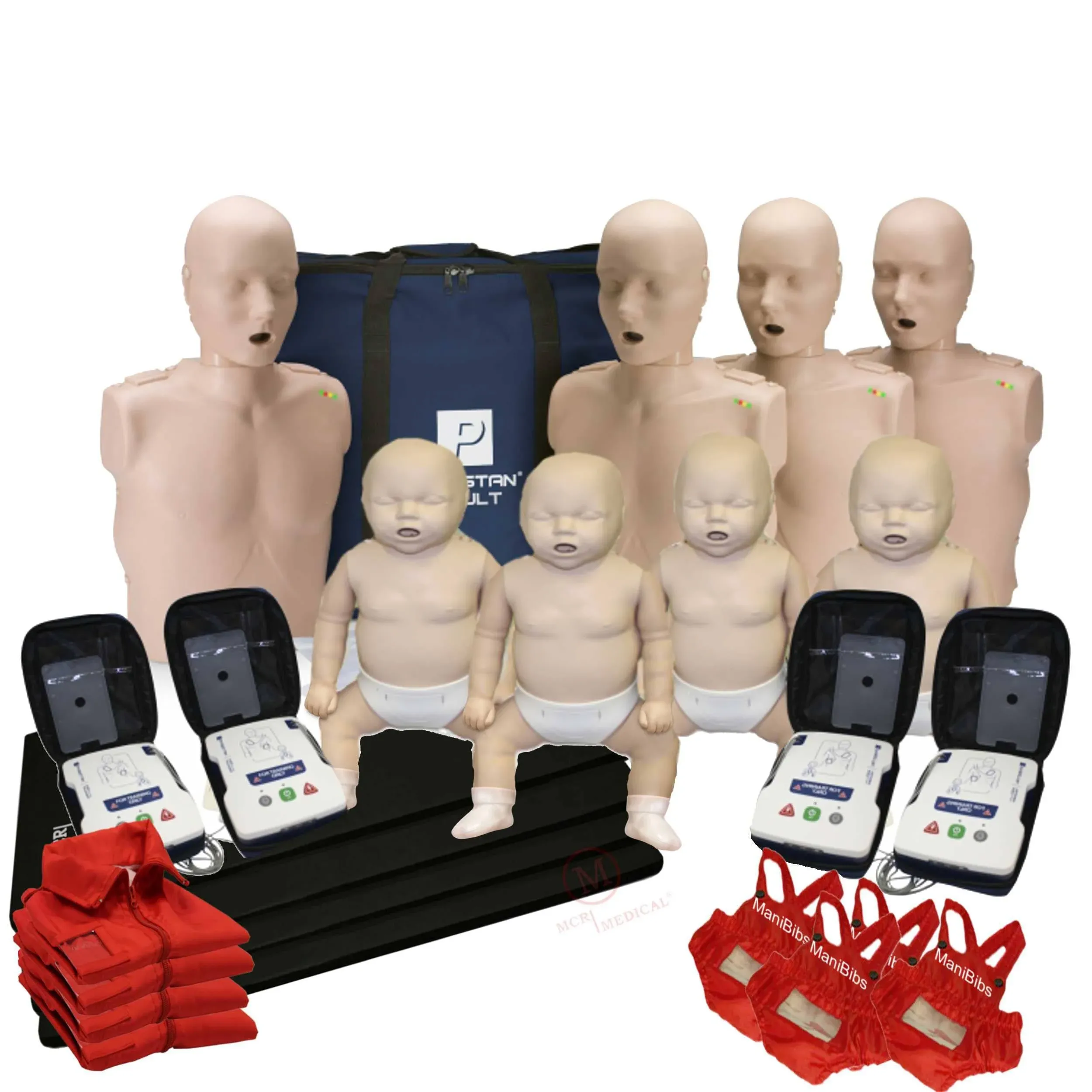 CPR Adult Manikin 4-Pack &amp; Infant Manikin 4-Pack w. Feedback, AED UltraTrainers