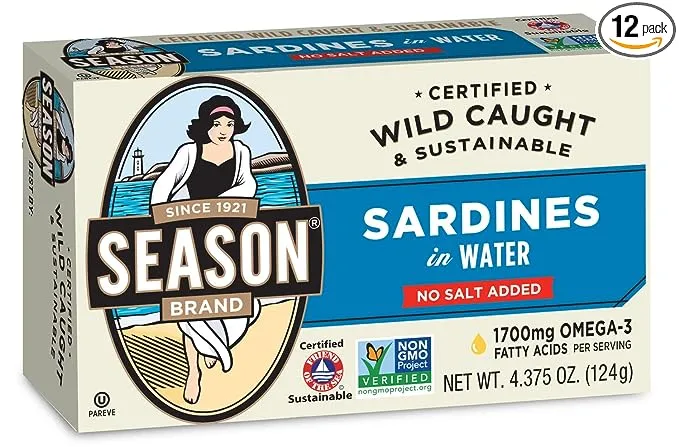 Season Wild Sardines in Water No Salt Added - Case of 12/4.375 oz