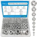 ZQZ 370 PCS Metric Hex Nuts Assortment Kit,M2 M2.5 M3 M4 M5 M6 M8 M10 M12 Stainless Assorted Hex Nuts Set (A)