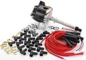 JEGS 40002K4: HEI Distributor Kit For Small Block & Big Block Chevy with 8 mm Black HI-Temp Wires & Straight Ceramic Boots - JEGS