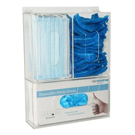 SEANADO Acrylic Disposable Glove Box Face Mask Dispenser Holder Triple Glove Rack ...