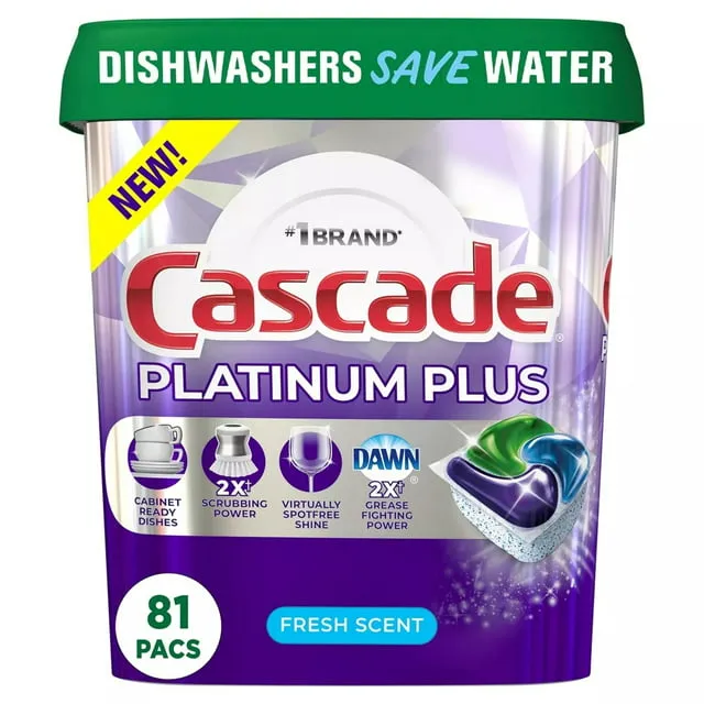 Cascade Platinum Plus Dishwasher Detergent Pacs, Fresh, 52 Count