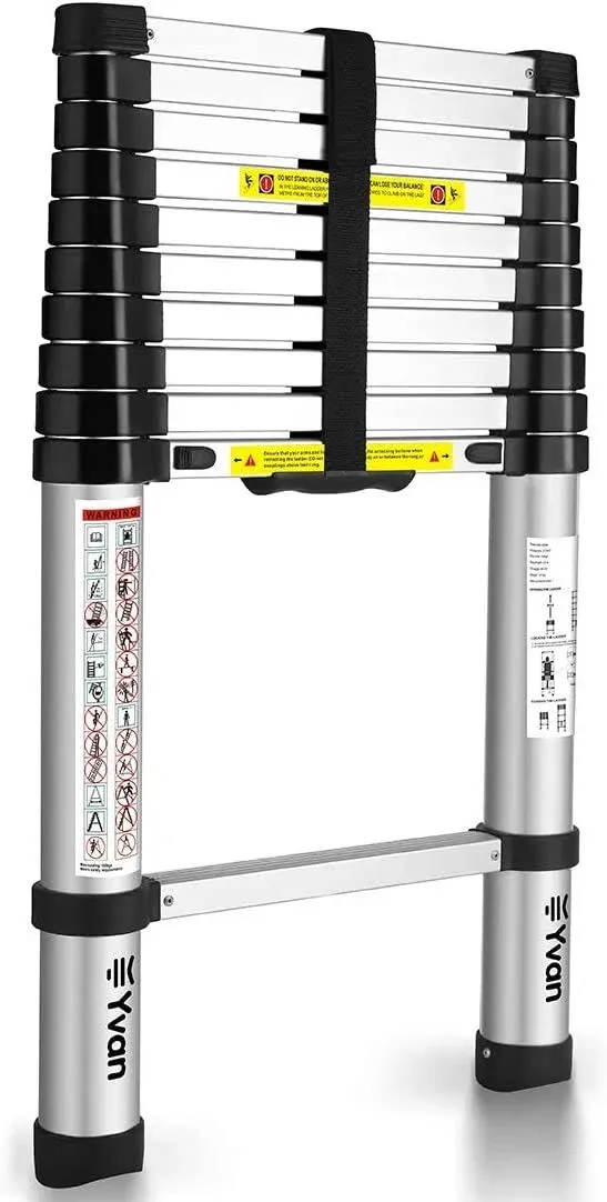 Yvan Telescoping Ladder, 10.5 FT One Button Retraction Aluminum Telescopic Down