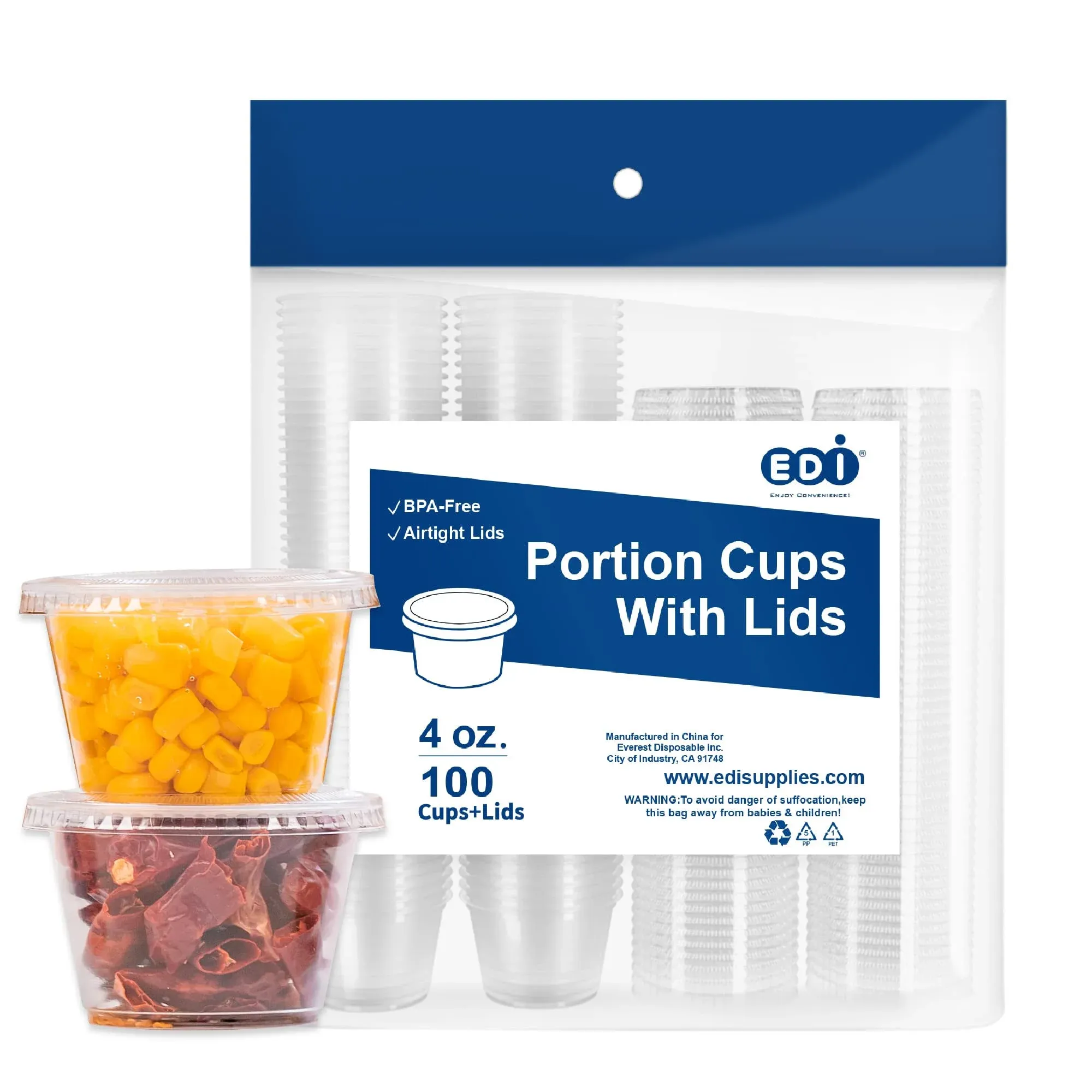 Edi Clear Disposable Plastic Portion Cups with Leakproof Lids