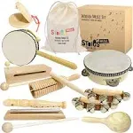 WOODEN MUSIC SET for Toddlers Kids with Cotton Storage Bag Musical Toys STOIE&#039;S