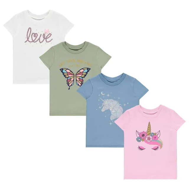 BTween Girls 4-Piece Summer Tops | Fashionable Short Sleeve T-Shirt | Casual Daily Shirt for Kids - Assorted Colors