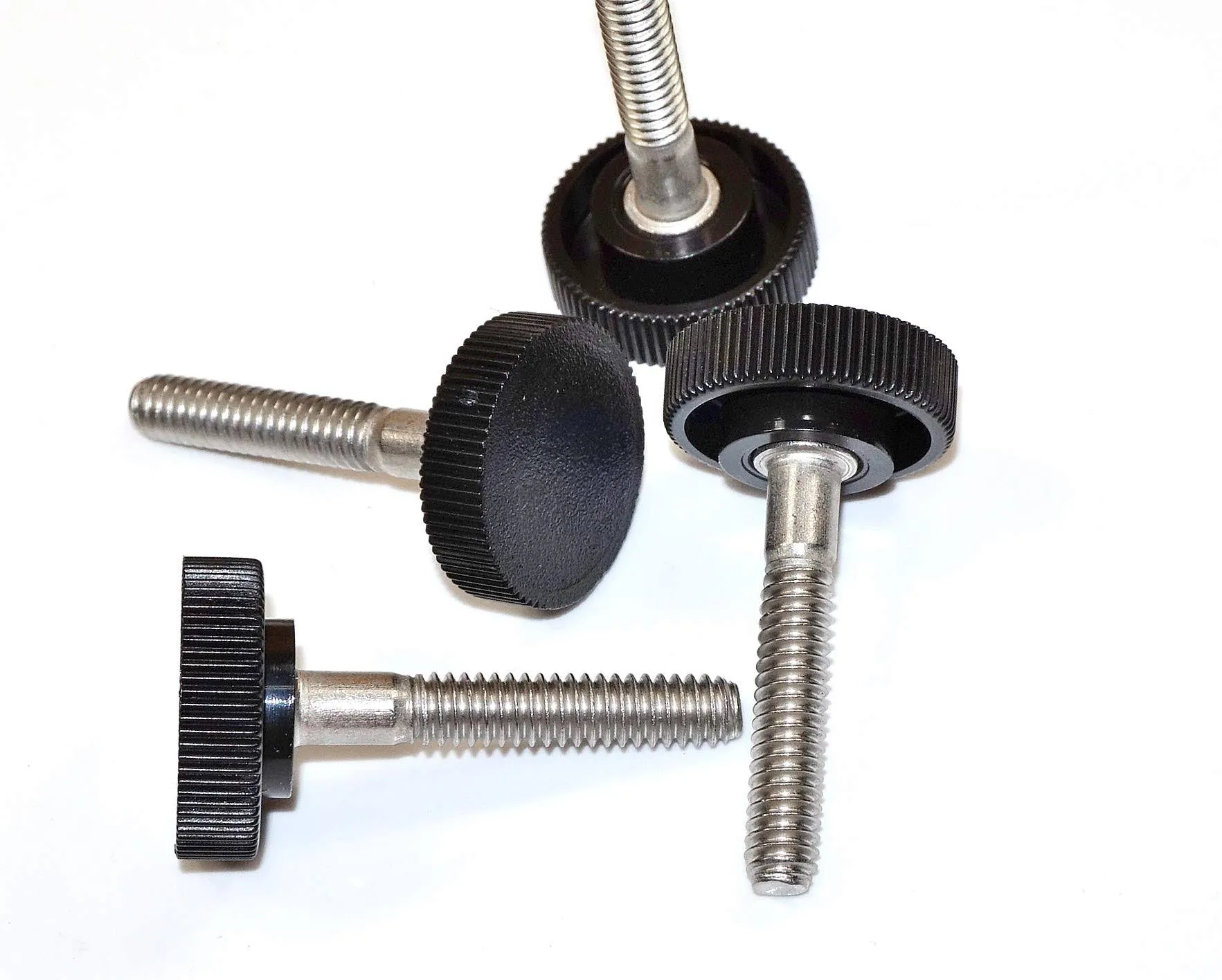 (4) 1/4&#034;-20 x 2&#034; Thumb Screw Stainless Steel - 1&#034; Black Round Plastic Knob