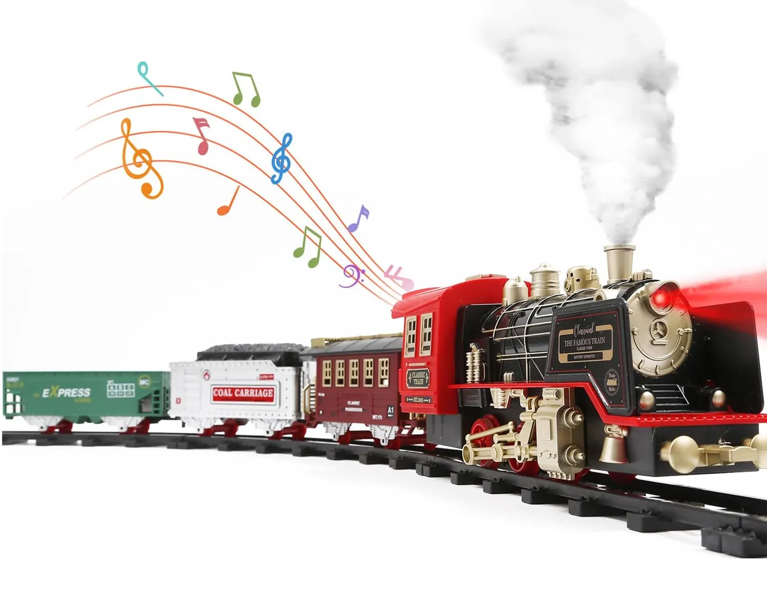 HOLYFUN Train Set with Smoke, Sound and Light, Electric Train Track Toy Under Christmas Tree, Christmas Birthday Gift for 3 4 5 6 7 8+ Year Old Kids, Toddlers, Boys and Girls