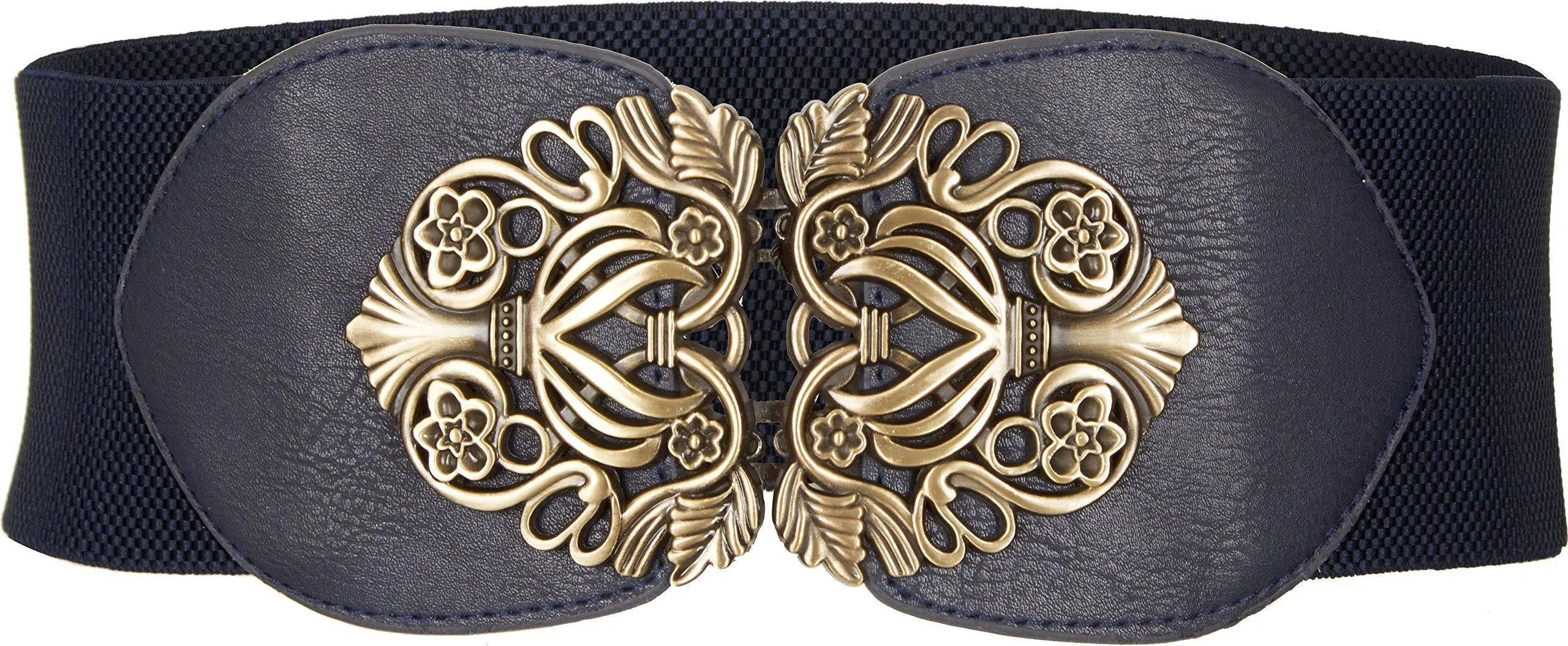 BlackButterfly 3 inch Wide Waspie Elastic Vintage Buckle Waist Belt