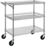  3 Tier Heavy Duty Commercial Grade Utility Cart, Wire Rolling Cart with Chrome