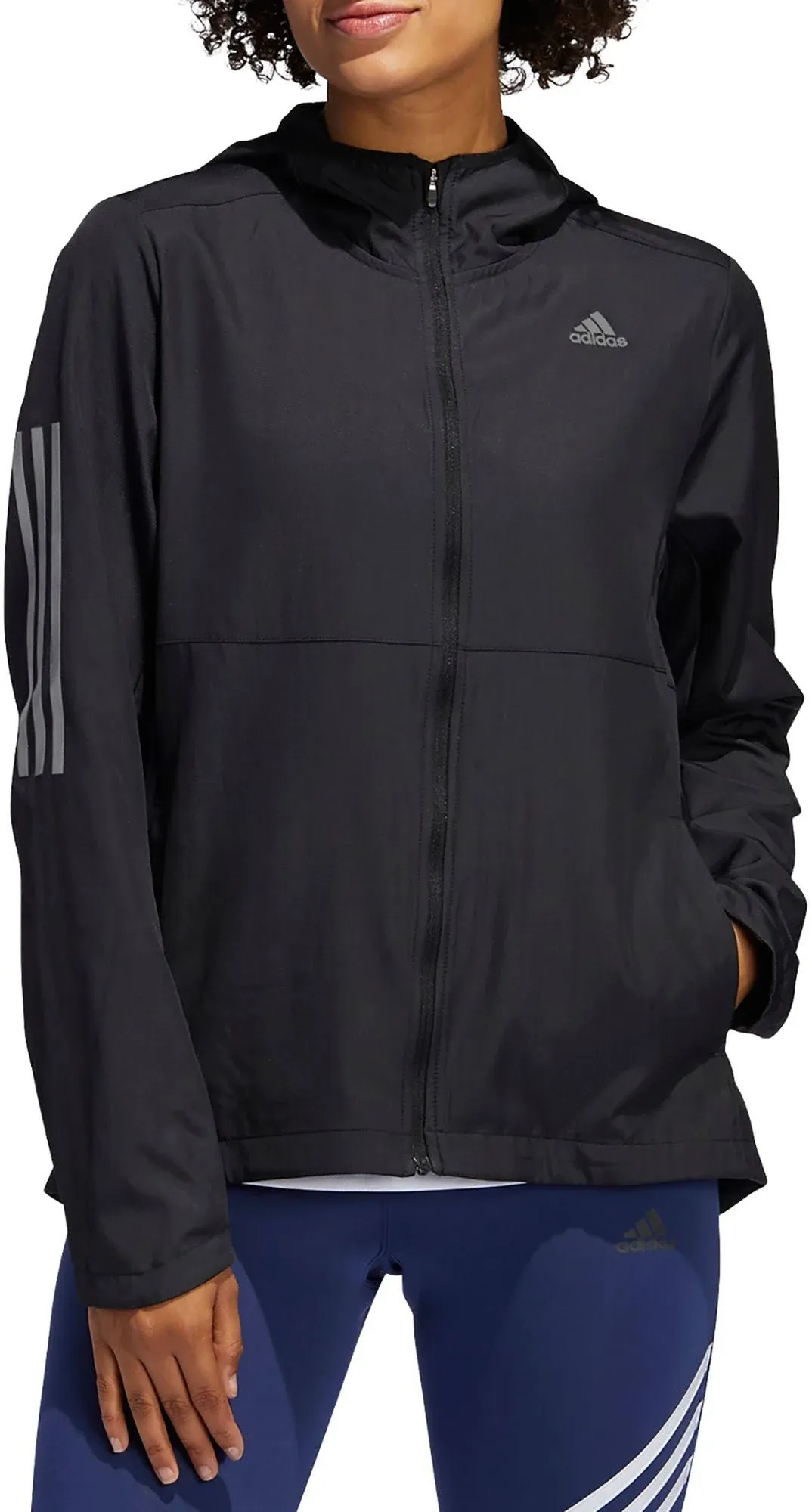 New Adidas Women&#039;s Own the Run Hooded Running Windbreaker Black Size M