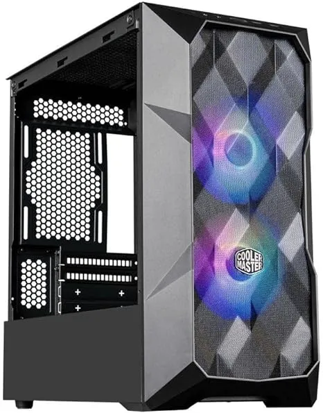 Cooler Master TD300 Mesh Micro-ATX Tower with Polygonal Mesh Front ana Removable Top Panel, ARGB/PWM Hub Tempered Glass, Dual Sickleflow PWM ARGB Lighting Fans