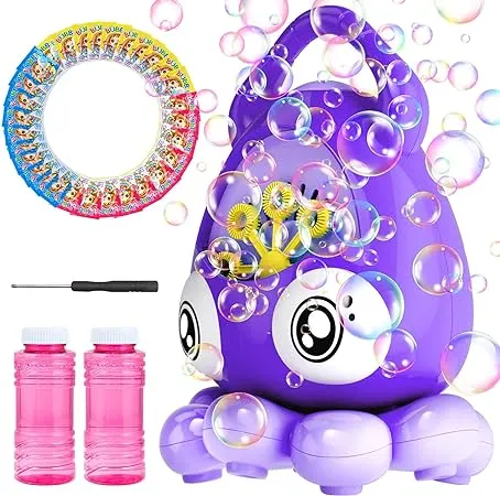 Bubble Machine, Veoiuo Cute Octopus Automatic Bubble Blower, 10000+ Bubbles Per Minute Bubbles for Kids Age 3 4 5 6 7 8 9 10 11 12,Fun Gifts for Birthday Wedding Party Indoor Outdoor Toy - Purple