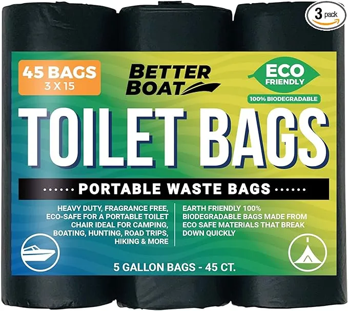 45 Toilet Bags for Portable Potty Bags for Portable Toilet Camping Boating Outdoors & Car Compost Biodegradable Portable Toilet Bags for 5 Gallon Bucket Toilet Seat Poop Bags 5 Gal Human Waste Bag