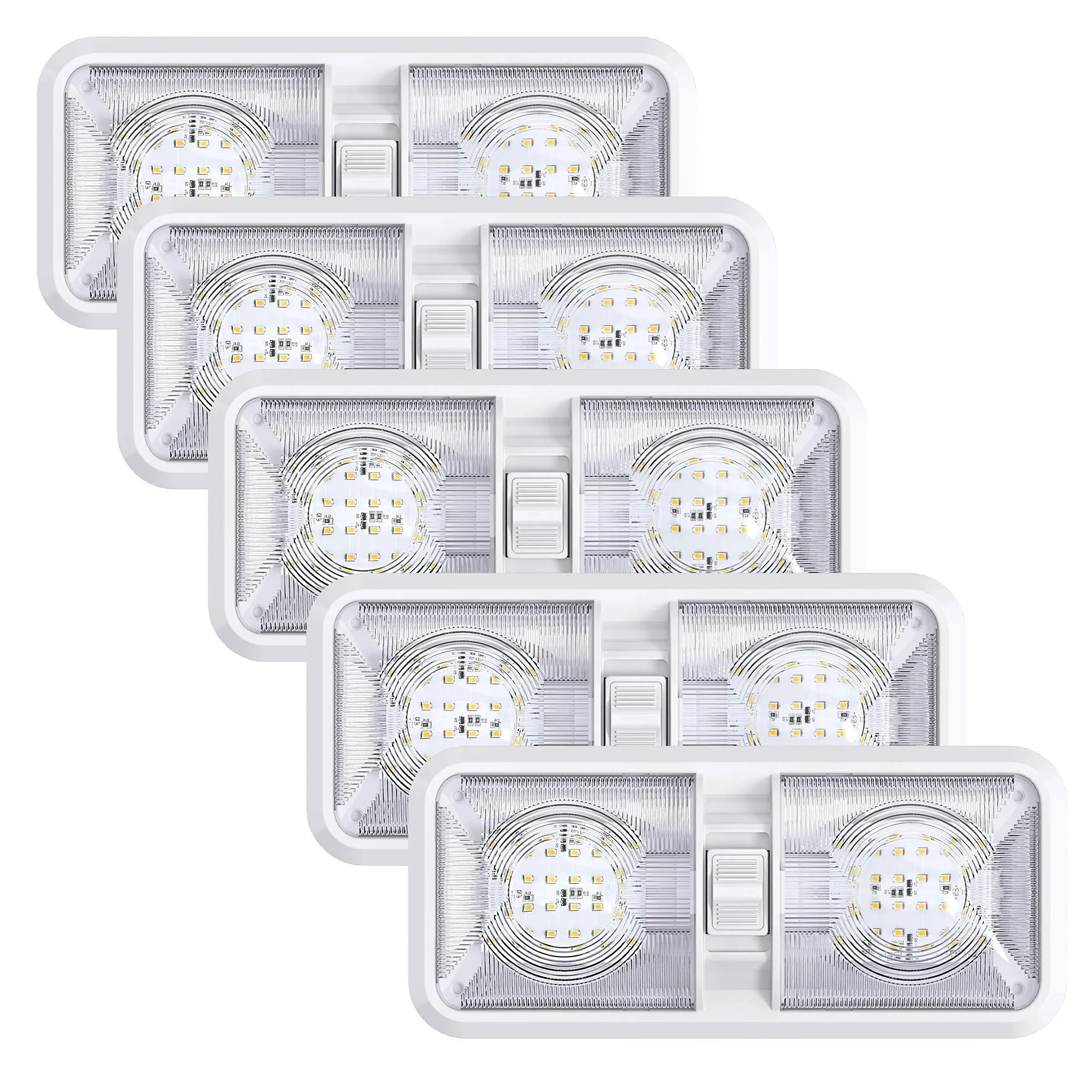 Leisure LED 5 Pack RV LED Ceiling Double Dome Light Fixture ON/Off Switch Interi