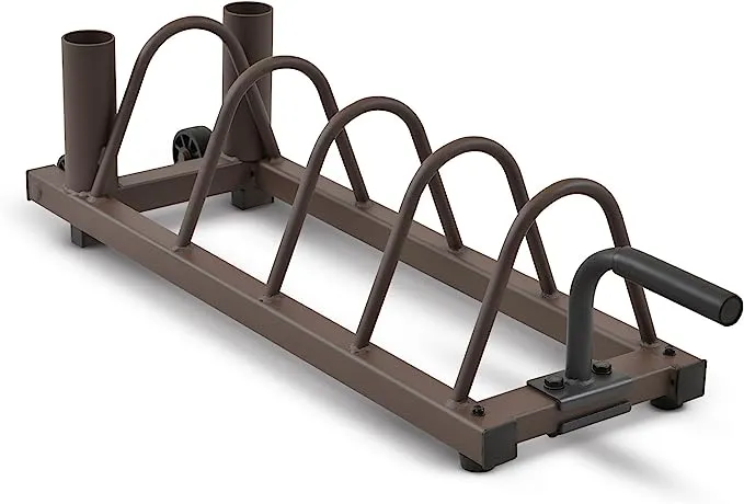 Steelbody Horizontal Plate and Olympic Bar Rack Organizer with Steel Frame and Transport Wheels STB-0130, brown 41”L x 11”W x 9.5”H