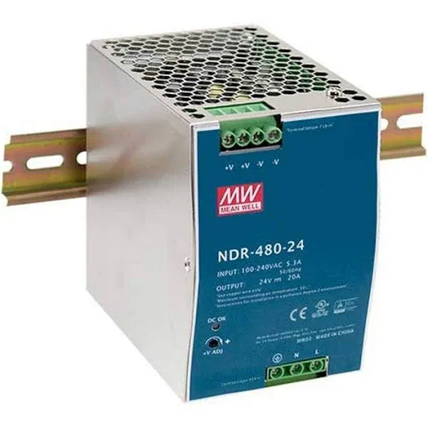 MEAN WELL Industrial DIN Rail Power Supply, 24 Volt 20 Amp 480 Watt - NDR-480-24