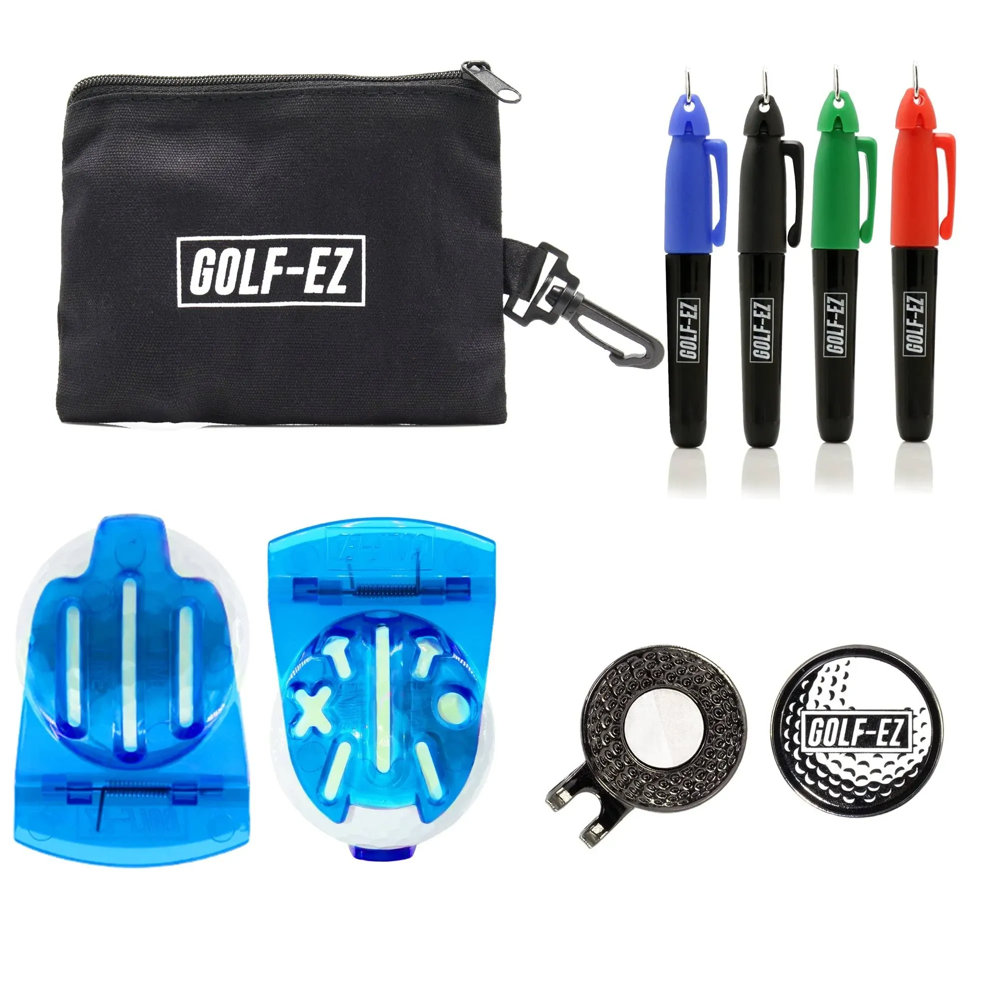 Golf-ez Golf Ball Line Drawing Marking Alignment Tool Kit with 4pcs Marker Set and Carry Case (Blue)