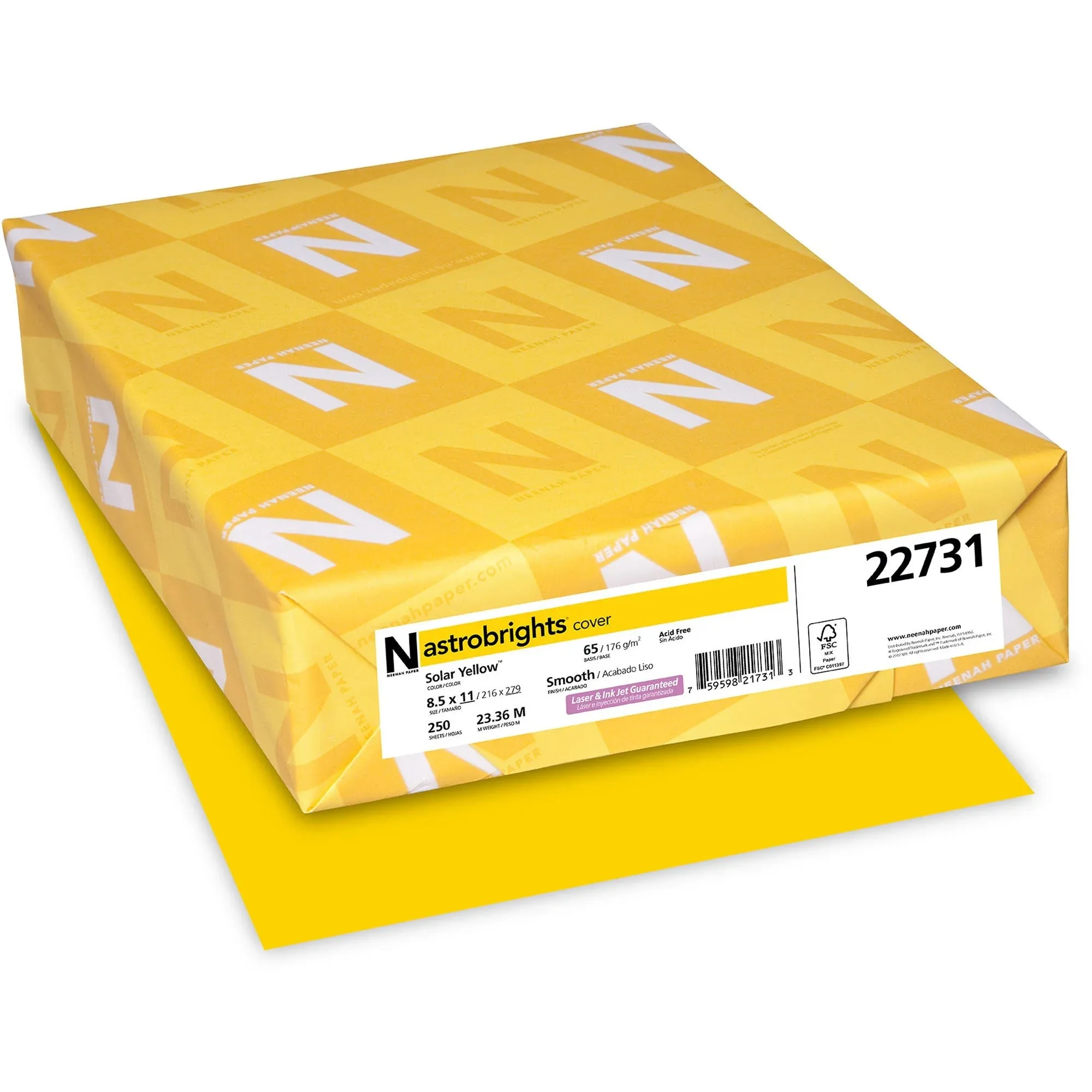 Astrobrights Color Cardstock, 65lb, 8.5 x 11, Solar Yellow, 250/Pack