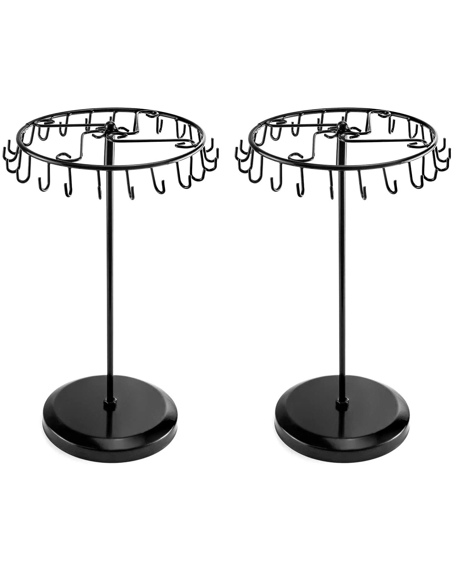 QWORK Spinning Jewelry Tree Display Stand, Jewelry Organizer with 23 Hooks, Black, 2 Pack